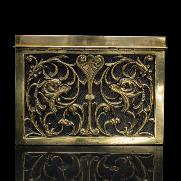 Antique Stationery Box, English, Brass, Tabletop Letter Case, Victorian, C.1880