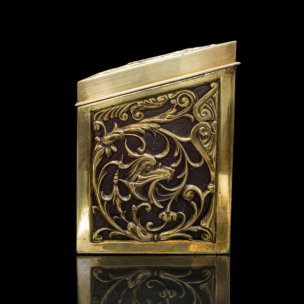 Antique Stationery Box, English, Brass, Tabletop Letter Case, Victorian, C.1880