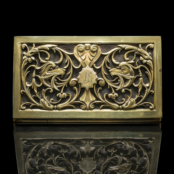 Antique Stationery Box, English, Brass, Tabletop Letter Case, Victorian, C.1880