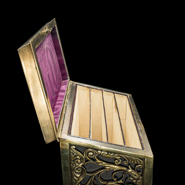 Antique Stationery Box, English, Brass, Tabletop Letter Case, Victorian, C.1880