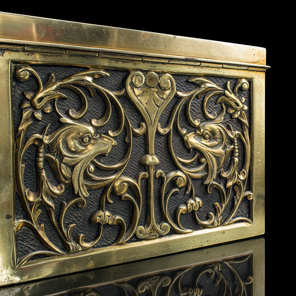 Antique Stationery Box, English, Brass, Tabletop Letter Case, Victorian, C.1880