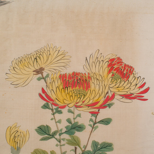 4' Tall Vintage Wall Panel, Oriental, Watercolour on Silk, Framed Art, Art Deco