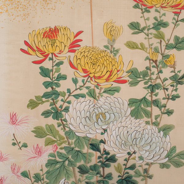 4' Tall Vintage Wall Panel, Oriental, Watercolour on Silk, Framed Art, Art Deco