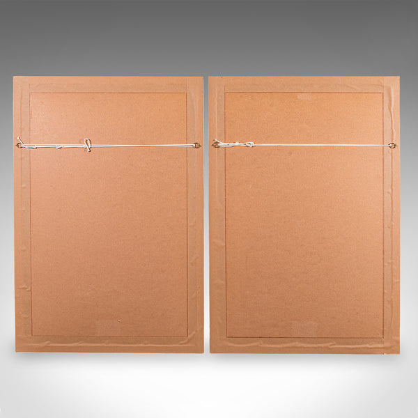 Tall Pair of Vintage Bird Embroideries, Oriental, Framed, Wildlife Art, C.1980