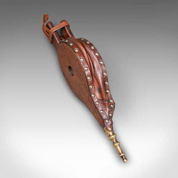 Antique Fireplace Bellows, English, Oak, Leather, Fire Tool, Victorian, C.1880