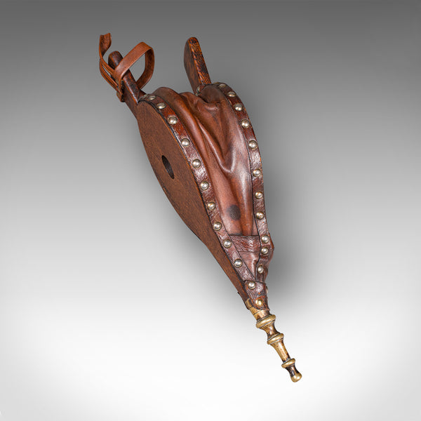 Antique Fireplace Bellows, English, Oak, Leather, Fire Tool, Victorian, C.1880