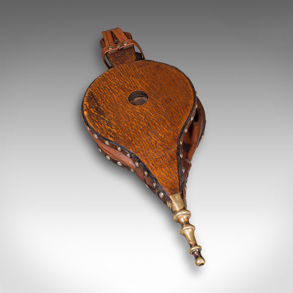 Antique Fireplace Bellows, English, Oak, Leather, Fire Tool, Victorian, C.1880