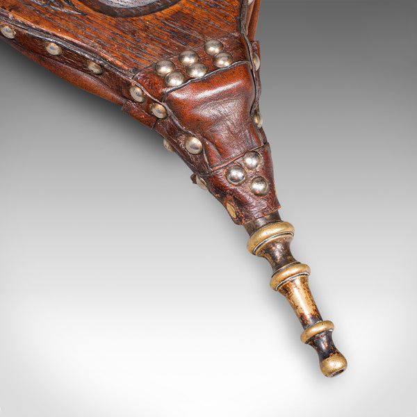 Antique Fireplace Bellows, English, Oak, Leather, Fire Tool, Victorian, C.1880