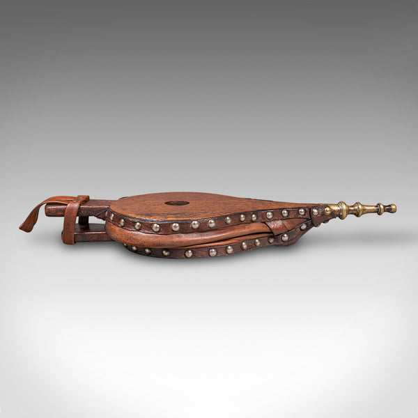 Antique Fireplace Bellows, English, Oak, Leather, Fire Tool, Victorian, C.1880