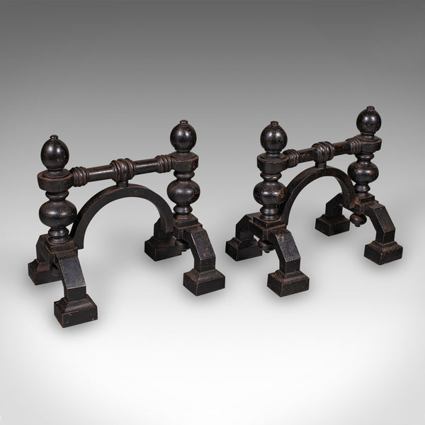 Pair of Antique Fireside Tool Rests, English, Cast Iron, Hearth Stand, Victorian
