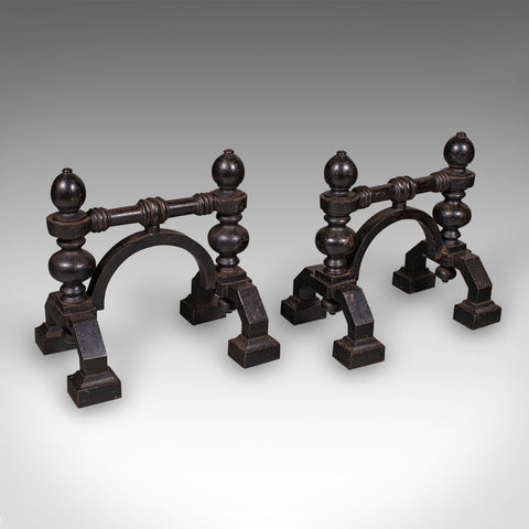 Pair of Antique Fireside Tool Rests, English, Cast Iron, Hearth Stand, Victorian