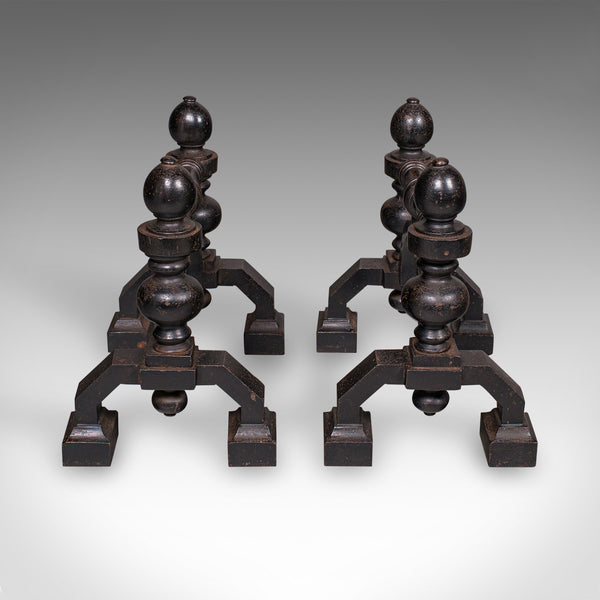 Pair of Antique Fireside Tool Rests, English, Cast Iron, Hearth Stand, Victorian