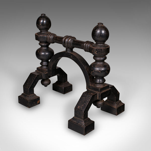 Pair of Antique Fireside Tool Rests, English, Cast Iron, Hearth Stand, Victorian