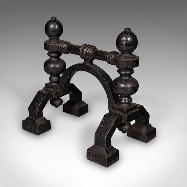 Pair of Antique Fireside Tool Rests, English, Cast Iron, Hearth Stand, Victorian