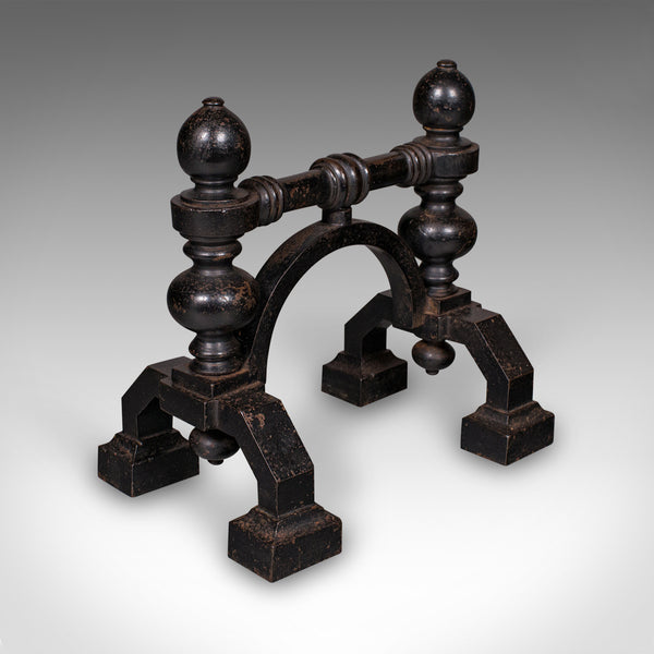 Pair of Antique Fireside Tool Rests, English, Cast Iron, Hearth Stand, Victorian