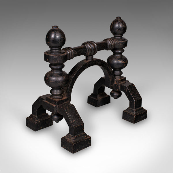 Pair of Antique Fireside Tool Rests, English, Cast Iron, Hearth Stand, Victorian