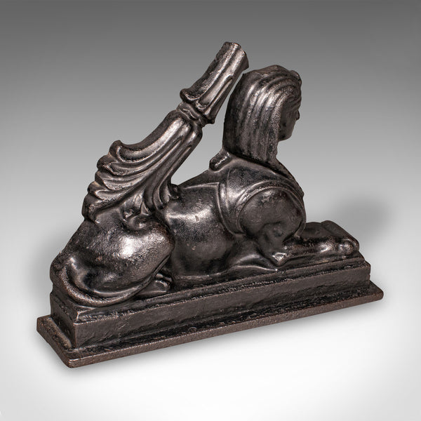 Antique Egyptian Revival Doorstop, English Cast Iron Sphinx, Regency, Circa 1830