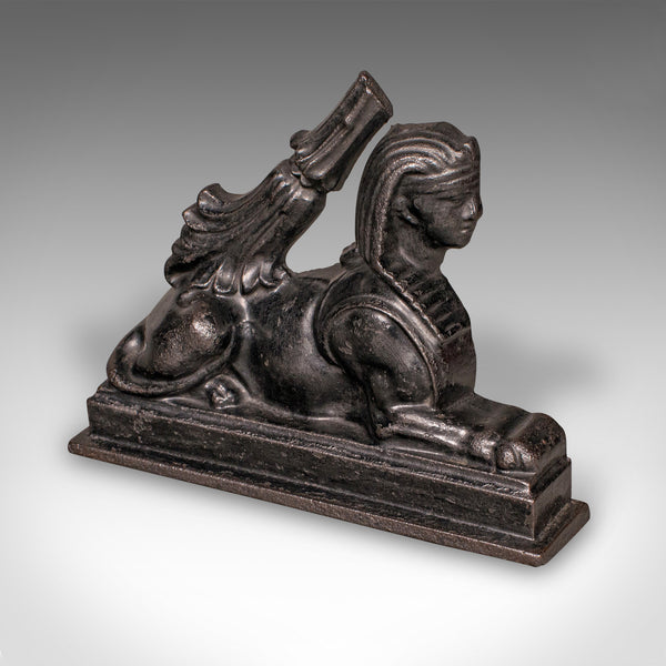 Antique Egyptian Revival Doorstop, English Cast Iron Sphinx, Regency, Circa 1830