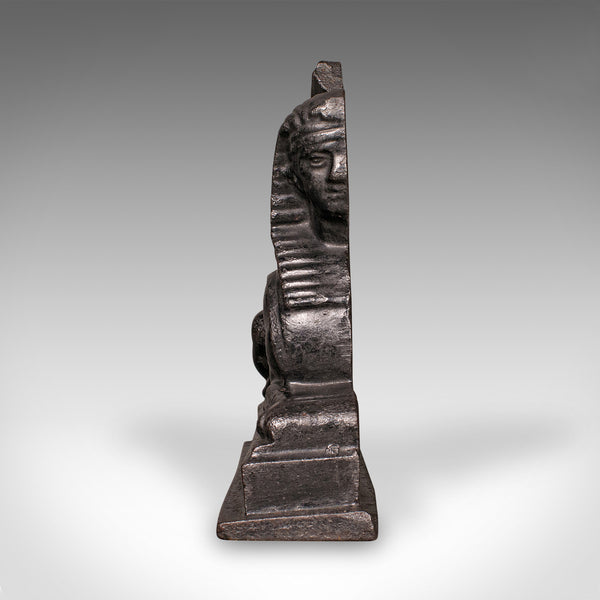 Antique Egyptian Revival Doorstop, English Cast Iron Sphinx, Regency, Circa 1830