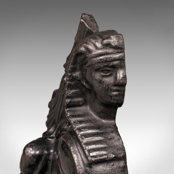Antique Egyptian Revival Doorstop, English Cast Iron Sphinx, Regency, Circa 1830