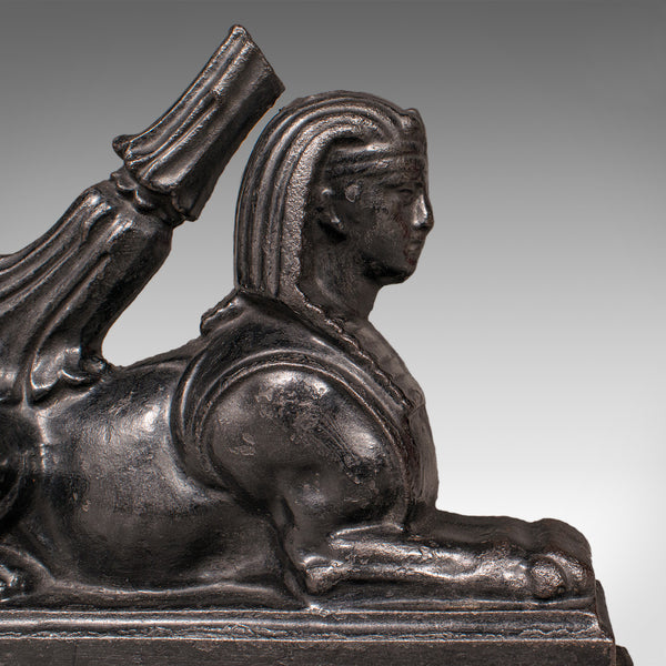 Antique Egyptian Revival Doorstop, English Cast Iron Sphinx, Regency, Circa 1830