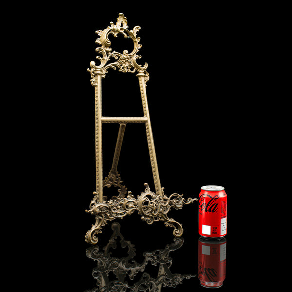 Tall Vintage Picture Easel, English, Gilt Metal, Rococo Revival, Artwork Stand