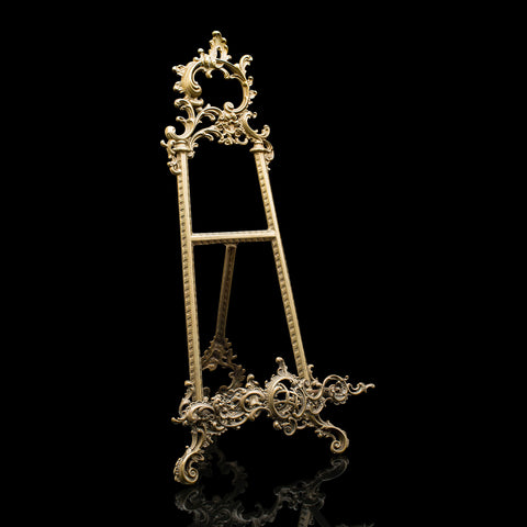 Tall Vintage Picture Easel, English, Gilt Metal, Rococo Revival, Artwork Stand