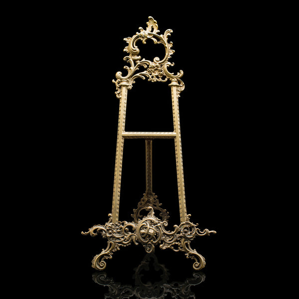 Tall Vintage Picture Easel, English, Gilt Metal, Rococo Revival, Artwork Stand