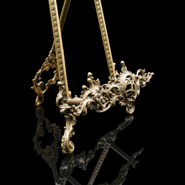 Tall Vintage Picture Easel, English, Gilt Metal, Rococo Revival, Artwork Stand