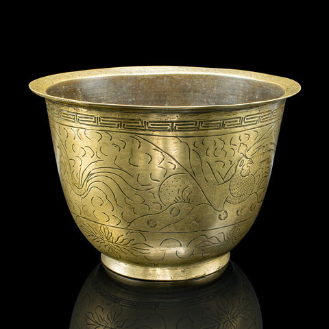 Antique Jardiniere Dish, Japanese, Meiji, Bronze, Decor, Planter Bowl, Victorian