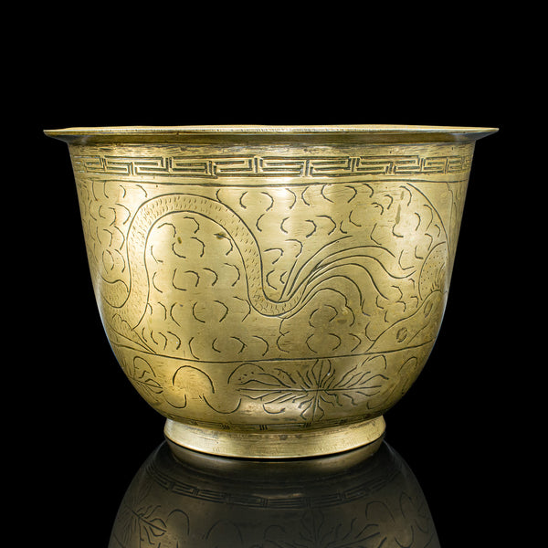 Antique Jardiniere Dish, Japanese, Meiji, Bronze, Decor, Planter Bowl, Victorian