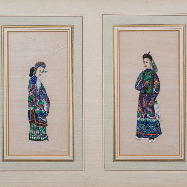 Antique Pith Painting, Oriental Art, Watercolour, Qing Dynasty, Victorian, 1850