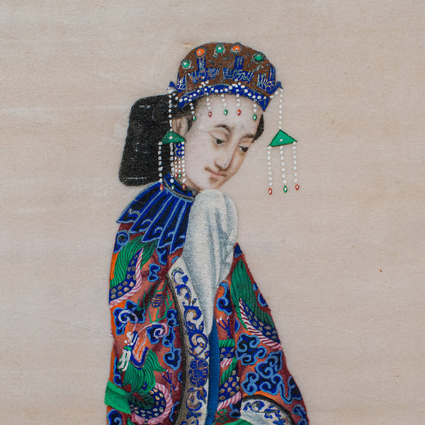 Antique Pith Painting, Oriental Art, Watercolour, Qing Dynasty, Victorian, 1850