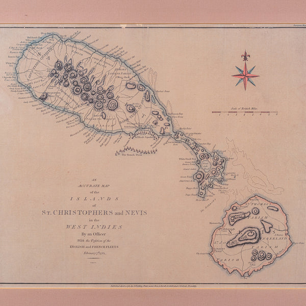Antique St Christopher & Nevis Map, English, Caribbean Cartography, Georgian