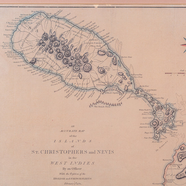 Antique St Christopher & Nevis Map, English, Caribbean Cartography, Georgian