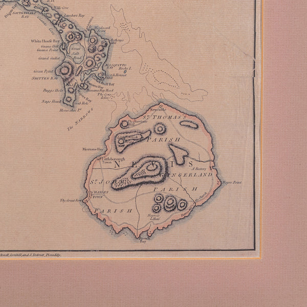 Antique St Christopher & Nevis Map, English, Caribbean Cartography, Georgian