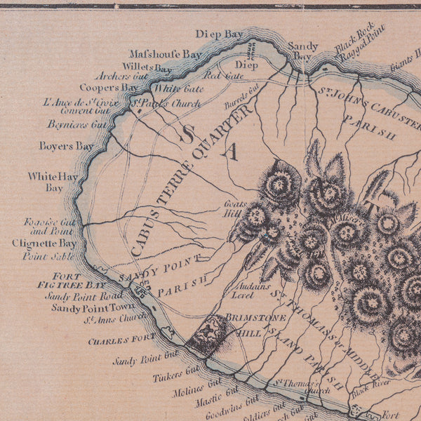 Antique St Christopher & Nevis Map, English, Caribbean Cartography, Georgian