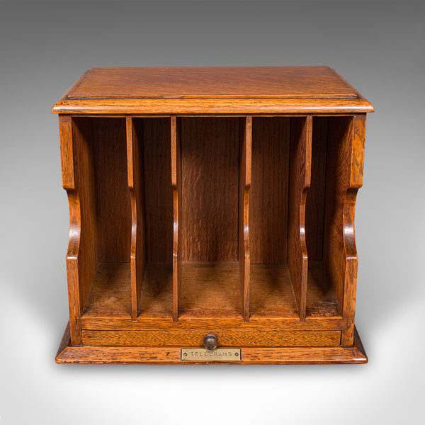 Antique Telegram Case, English, Oak, Letter Organiser, Victorian Stationery Box