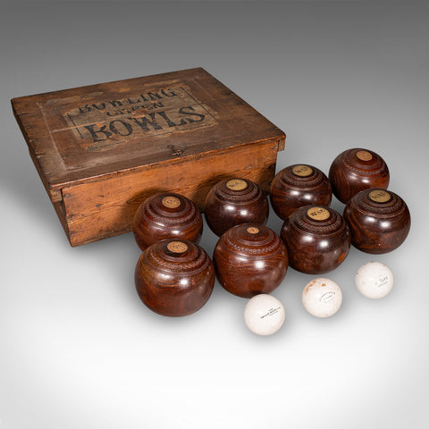 Antique Lawn Bowls Set, English, Bias Woods, Ceramic Jacks, Edwardian, Games