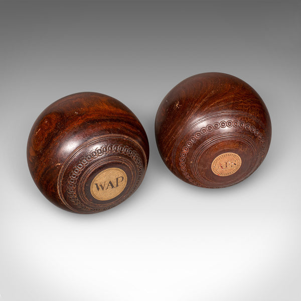 Antique Lawn Bowls Set, English, Bias Woods, Ceramic Jacks, Edwardian, Games
