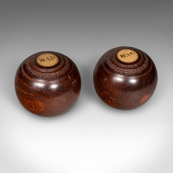 Antique Lawn Bowls Set, English, Bias Woods, Ceramic Jacks, Edwardian, Games