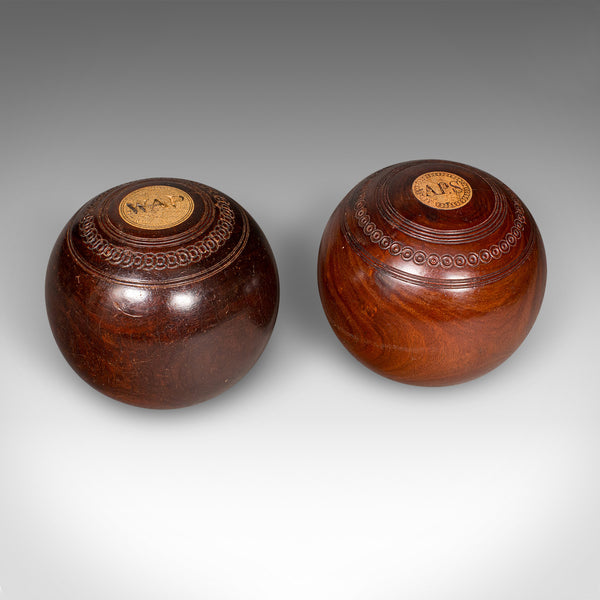 Antique Lawn Bowls Set, English, Bias Woods, Ceramic Jacks, Edwardian, Games