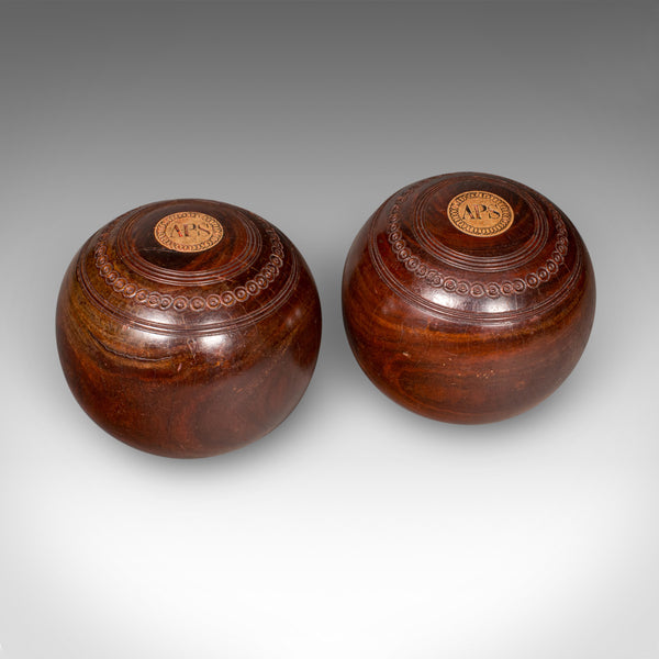 Antique Lawn Bowls Set, English, Bias Woods, Ceramic Jacks, Edwardian, Games