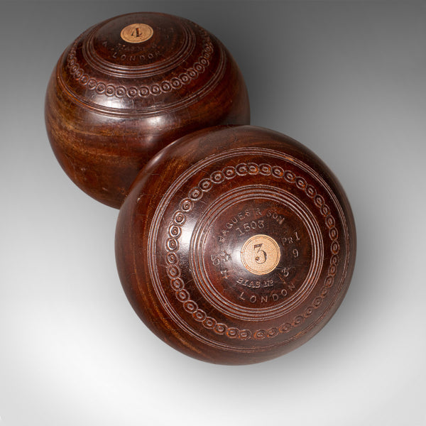 Antique Lawn Bowls Set, English, Bias Woods, Ceramic Jacks, Edwardian, Games