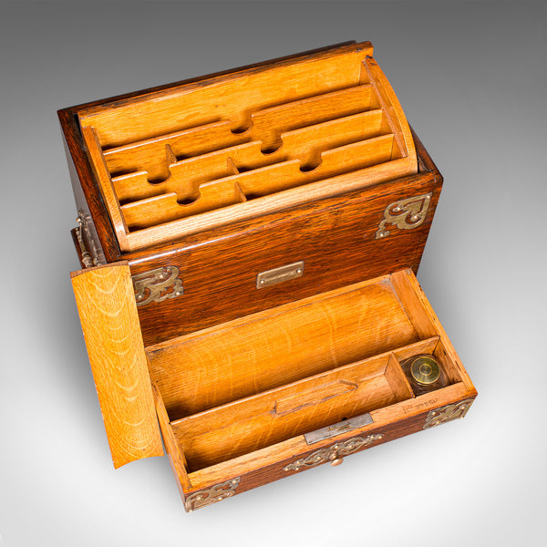 Antique Metamorphic Stationery Case, English Oak Rotating Writing Box, Edwardian