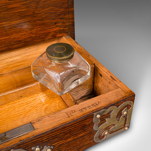 Antique Metamorphic Stationery Case, English Oak Rotating Writing Box, Edwardian
