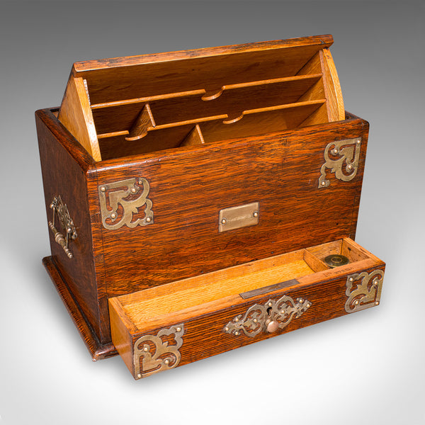 Antique Metamorphic Stationery Case, English Oak Rotating Writing Box, Edwardian
