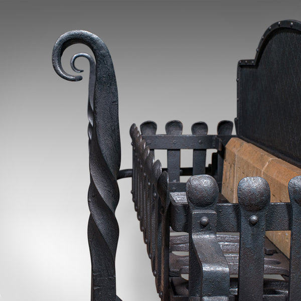 Large Antique Fireplace Set, English, Inglenook Fire Basket, Andirons, Victorian