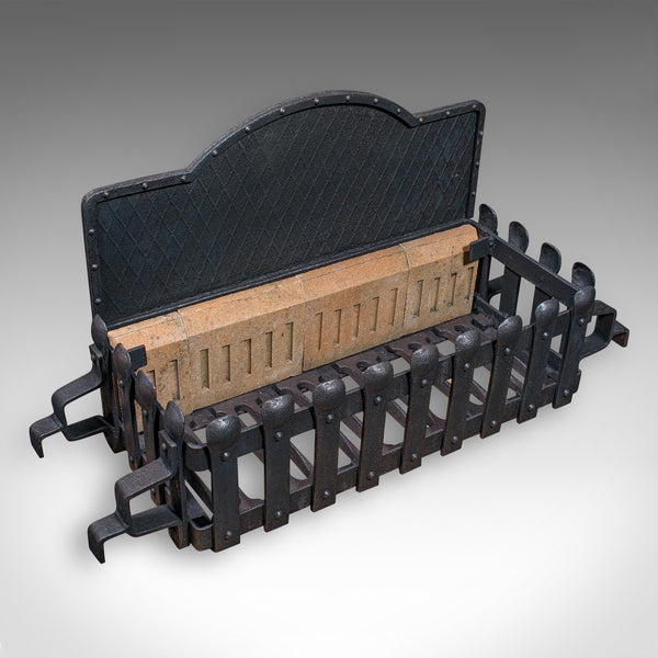 Large Antique Fireplace Set, English, Inglenook Fire Basket, Andirons, Victorian