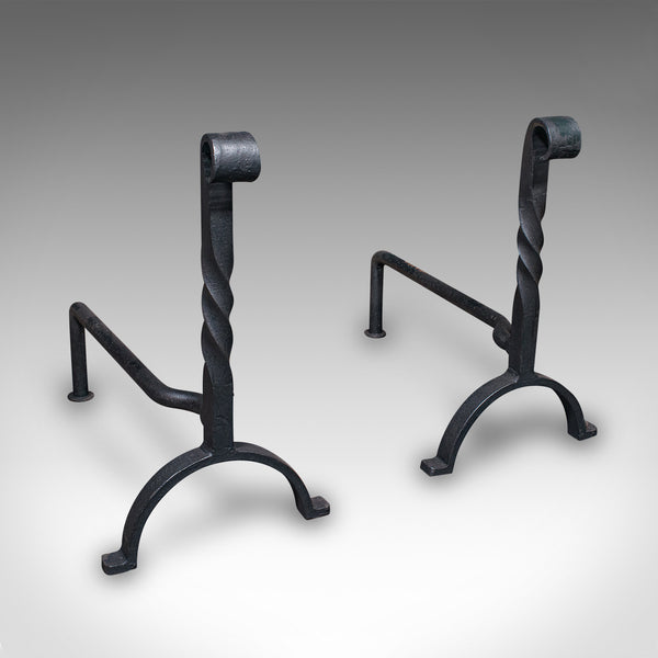 Large Antique Fireplace Set, English, Inglenook Fire Basket, Andirons, Victorian